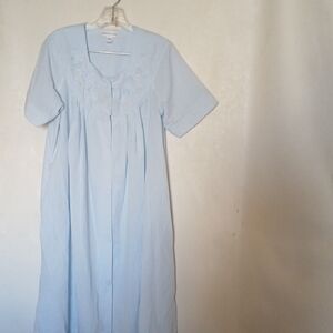 Miss Elaine Soft Blue Textured Pyjama Gown Embroidered Size Medium